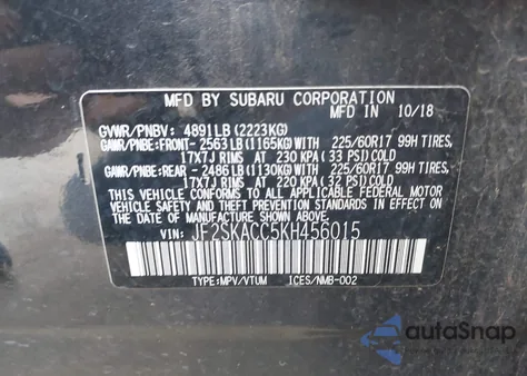 2019 Subaru Forester из США, поврежденный, VIN JF2SKACC5KH456015